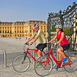 Cyclotouristes quittant le Château Schonbrunn à Vienne