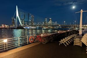 Vue de Rotterdam de nuit depuis le MS Normandie