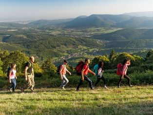 Groupe d'amis qui randonnent dans les Vosges en Alsace