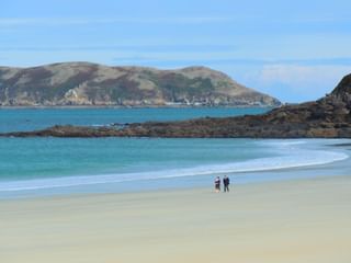 Couple marchant sur un plage en hiver