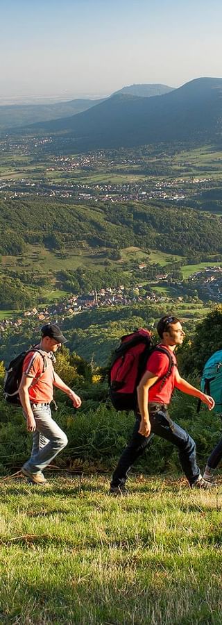 Groupe d'amis qui randonnent dans les Vosges en Alsace