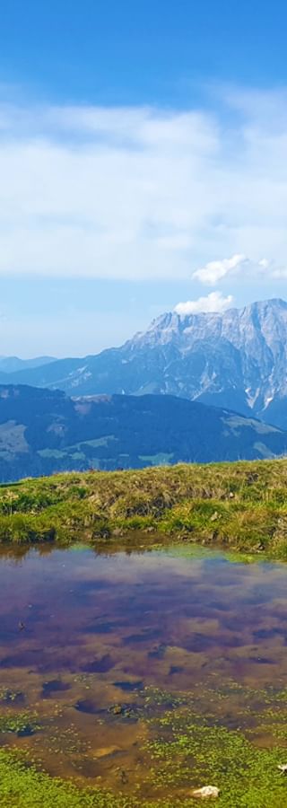 En randonnée avec vue sur les montagnes de Leogang