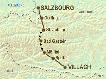 Itinéraire du séjour à vélo en famille Salzbourg-Villach sur l'Alpe Adria vendu par Espace Randonnée