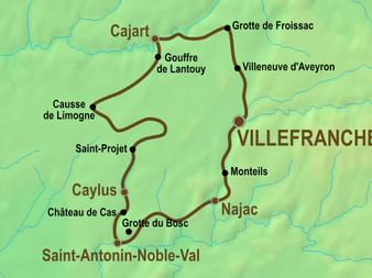 Itinéraire du séjour à vélo "Les Gorges de l'Aveyron" vendu par Espace Randonnée