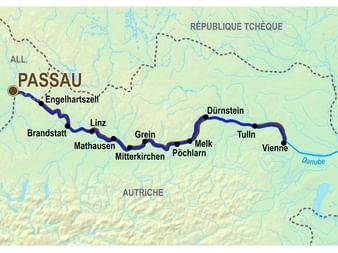Itinéraire du séjour Bateau&Vélo sur le Danube Passau-Vienne-Passau à bord du MS Manon