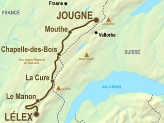 Itinéraire du séjour de randonnée traversant le Jura vendu par Espace Randonnée