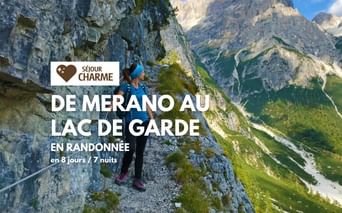 Randonnée de Merano au Lac de Garde, randonneuse dans les Dolomites