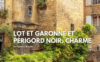 Bâtiment historique en pierre dorée avec murs couverts de lierre en Lot-et-Garonne et Périgord Noir, avec fenêtres cintrées et verdure.