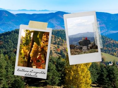 Patchwork d'images du vignoble alsacien et de randonnées dans les Vosges en automne
