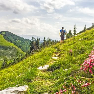 Randonneur sur les hauteurs du Salzkammergut en Autriche