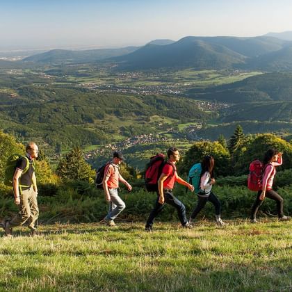 Groupe d'amis qui randonnent dans les Vosges en Alsace