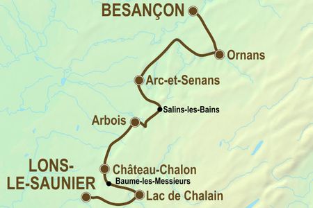 Itinéraire du séjour à vélo dans le Jura de Lons-le-Saunier à Besançon vendu par Espace Randonnée