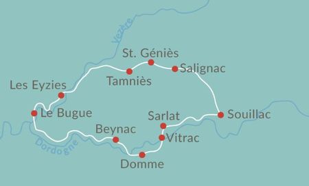 Itinéraire du séjour à vélo en Dordogne vendu par Espace Randonnée