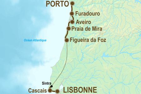 Itinéraire du séjour à vélo de Porto à Lisbonne vendu par Espace Randonnée