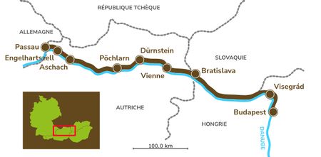 Itinéraire du séjour en bateau & vélo de Passau à Budapest à bord du MS Princess Katharina vendu par Espace Randonnée
