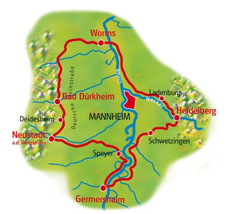 Itinéraire du séjour à vélo le long du Rhin romantique vendu par Espace Randonnée