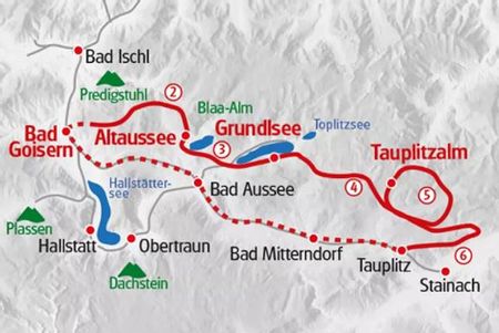 Itinéraire du séjour de randonnée dans le Salzkammergut styrien vendu par Espace Randonnée