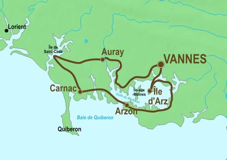 Itinéraire du séjour à vélo autour du Golfe du Morbihan vendu par Espace Randonnée