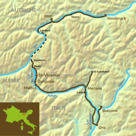Itinéraire du séjour à vélo Innsbruck-Bolzano vendu par Espace Randonnée