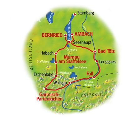 Itinéraire du séjour à vélo en famille en Bavière sur la piste de l'Isar vendu par Espace Randonnée