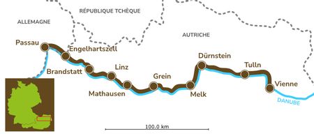 Itinéraire du séjour Bateau&Vélo sur le Danube Passau-Vienne-Passau à bord du MS Manon vendu par Espace Randonnée