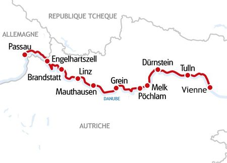Séjour en bateau et vélo Passau-Vienne à bord du MS Katharina, itinéraire