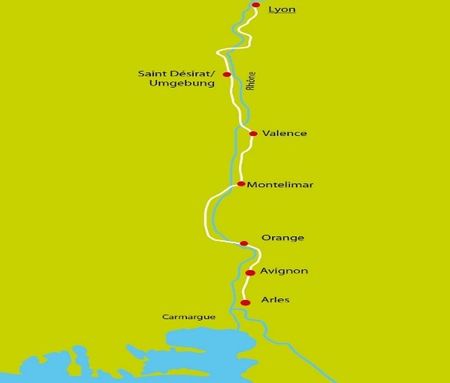 Carte de l'itinéraire du voyage à vélo de Lyon à Arles vendu par Espace randonnée