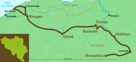 Itinéraire du séjour à vélo de Bruxelles à Bruges vendu par Espace Randonnée