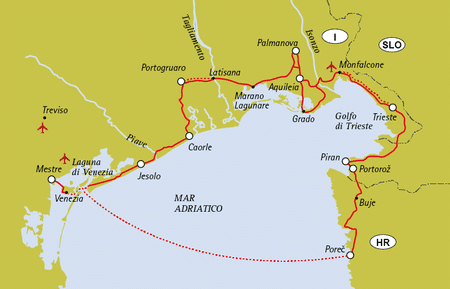 Itinéraire du séjour Venise -Porec à vélo