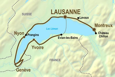 Itinéraire du séjour à vélo autour du Lac Léman vendu par Espace Randonnée