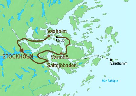 Itinéraire du séjour à vélo "Stockholm d'île en île" vendu par l'agence de cyclotourisme Espace Randonnée