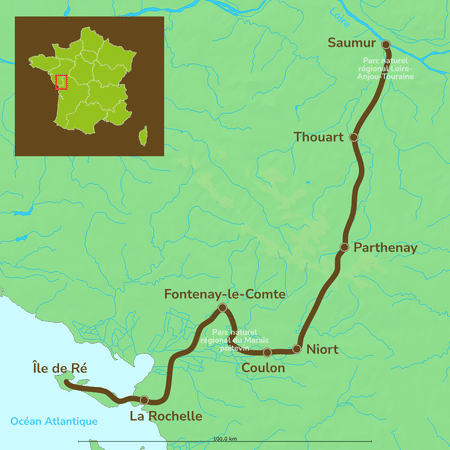 De Saumur à La Rochelle sur la Vélofrancette, itinéraire du séjour à vélo vendu par Espace Randonnée