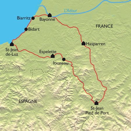 Carte de l'itinéraire du séjour à vélo Trésors cachés du Pays Basque