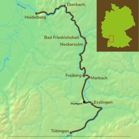 Itinéraire du séjour à vélo le long de la piste cyclable du Neckar vendu par Espace Randonnée