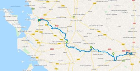 Itinéraire du séjour à vélo sur la Flow Vélo, d'Angoulême à La Rochelle vendu par Espace Randonnée