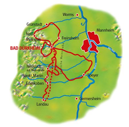 Itinéraire du séjour à vélo en étoile dans le Palatinat vendu par Espace Randonnée