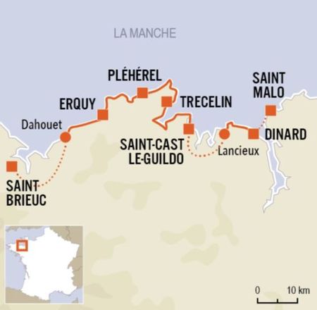 Itinéraire de la randonnée sur la Côte d'Emeraude vendue par Espace Randonnée