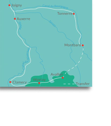 Itinéraire du séjour à vélo le long des canaux de Bourgogne et du Nivernais