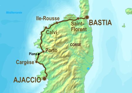 Itinéraire du séjour à vélo Bastia-Ajaccio vendu par Espace Randonnée
