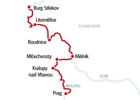 itinéraire du séjour Prague, la Moldau et l'Elbe en bateau et vélo
