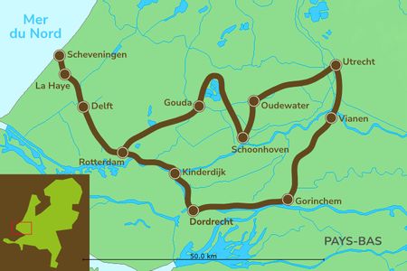 Itinéraire du séjour en Bateau & Vélo aux Pays-Bas "Canaux et Gouda", vendu par Espace Randonnée