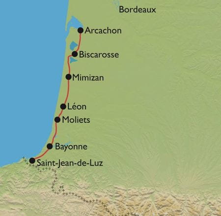 Itinéraire du séjour à vélo clé en main sur la Vélodyssée d'Arcachon à Saint-Jean-de-Luz vendu par Espace Randonnée