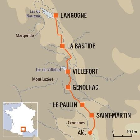 Itinéraire du séjour de randonnée clé en main Le Chemin de Régordane, vendu par Espace Randonnée