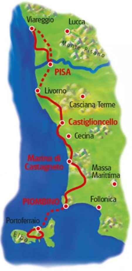 Itinéraire du séjour à vélo sur la côte toscane vendu par Espace Randonnée