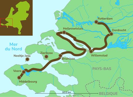 Itinéraire du séjour en Bateau & Vélo en Zeeland vendu par Espace Randonnée