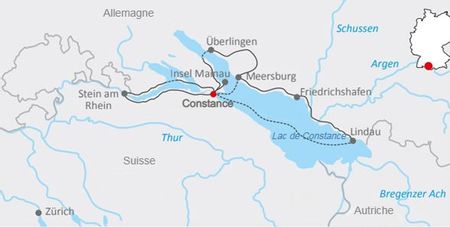 Itinéraire du séjour en étoile à vélo sur le Lac de Constance vendu par Espace Randonnée