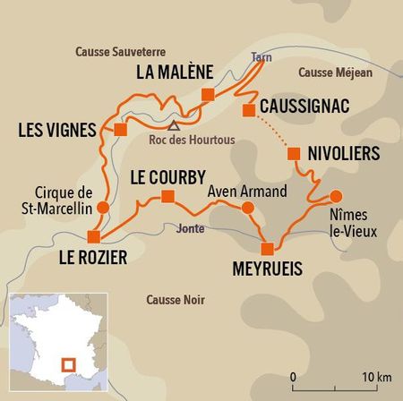 Itinéraire du séjour de randonnée Les Gorges du Tarn et de la Jonte vendu par Espace Randonnée