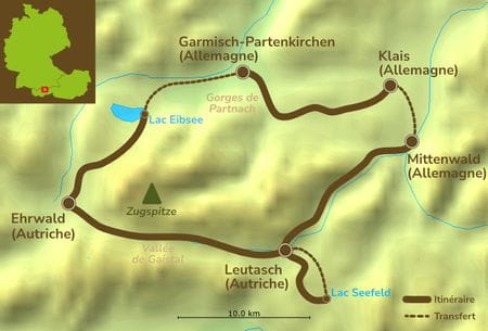 Itinéraire du séjour de randonnée autour de la Zugspitze vendu par Espace Randonnée