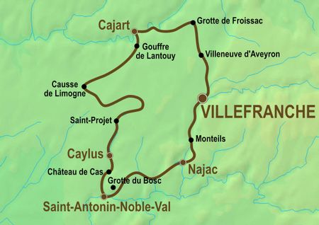 Itinéraire du séjour à vélo "Les Gorges de l'Aveyron" vendu par Espace Randonnée