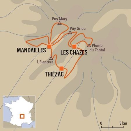 Itinéraire de la randonnée clé en main Monts et Vallées du Cantal vendue par Espace Randonnée
